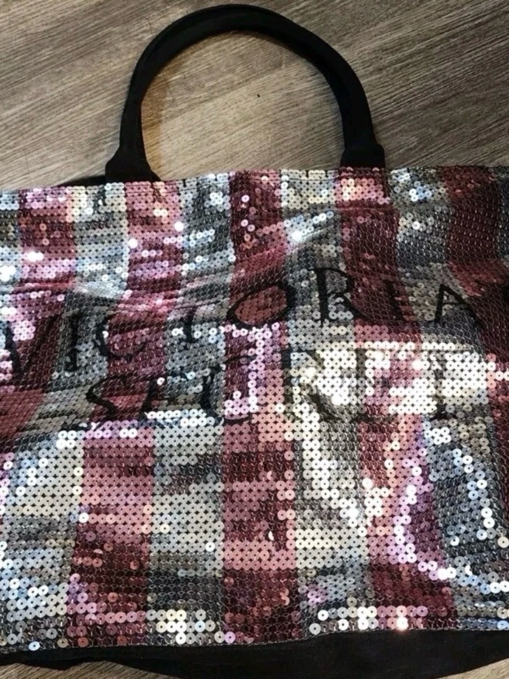 Victoria's Secret Sequin Stripe Bag Pink & Silver Weekender Bag LIMITED EDITION